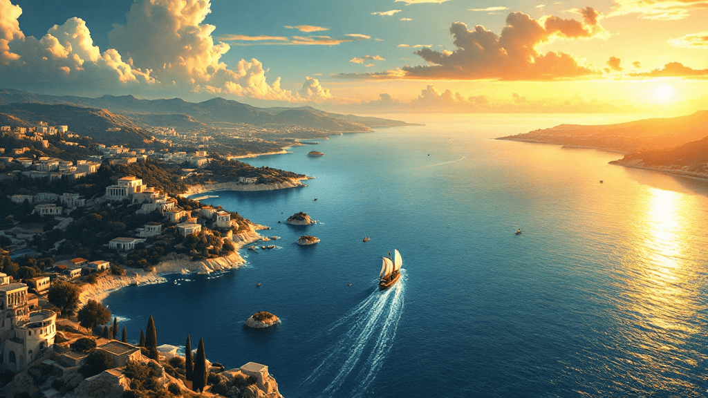 Painted Mediterranean voyage map โ the world of the Odyssey