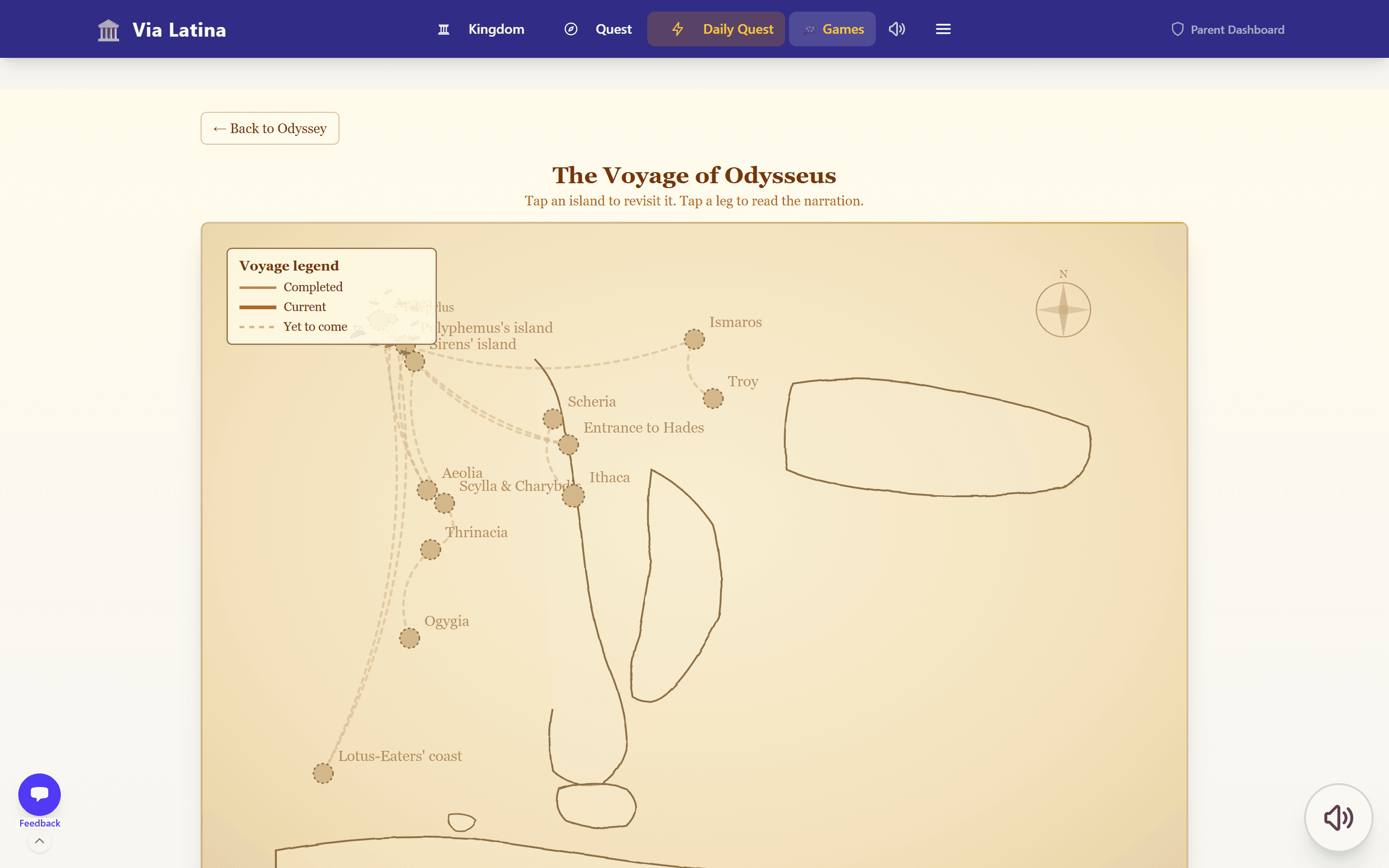The Odyssey voyage map โ a painted portolan chart of the Mediterranean